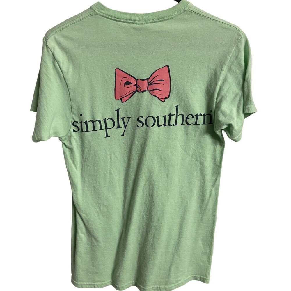 Simply Southern T shirt Womens Small Green Short Sleeve Crew Neck Shirt Bow